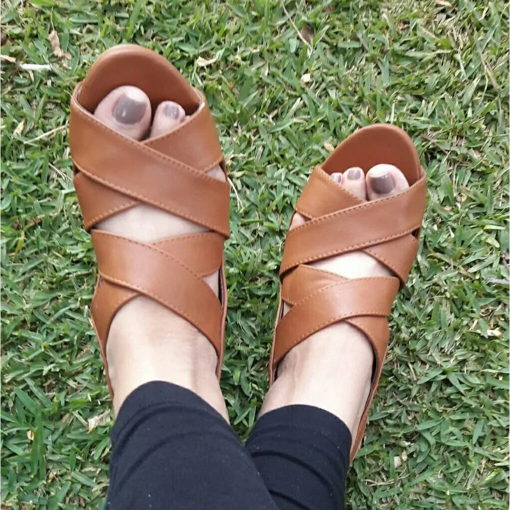 Tan Back Strap Platform Wedges
